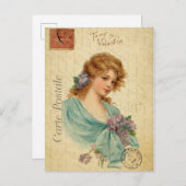 ヴィンテージバレンタインデービクトリアン女性 ポストカード (正面/裏面)