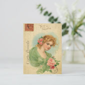 ヴィンテージバレンタインデービクトリアン女性 ポストカード (スタンド正面)