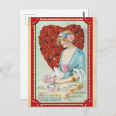 ヴィンテージバレンタインデービクトリアン赤いハート詩 ポストカード (正面/裏面)