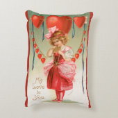 ヴィンテージバレンタインデービクトリアン、ハート付き女の子 アクセントクッション (裏面(縦))