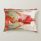 ヴィンテージバレンタインデービクトリアン、ハート付き女の子 アクセントクッション (裏面)