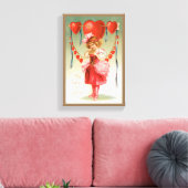 ヴィンテージバレンタインデービクトリアン、ハート付き女の子 キャンバスプリント (インサイチュ (リビング))