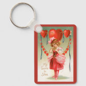 ヴィンテージバレンタインデービクトリアン、ハート付き女の子 キーホルダー (正面)