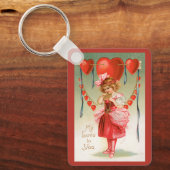 ヴィンテージバレンタインデービクトリアン、ハート付き女の子 キーホルダー (正面)