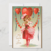ヴィンテージバレンタインデービクトリアン、ハート付き女の子 シーズンカード (正面)