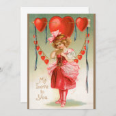 ヴィンテージバレンタインデービクトリアン、ハート付き女の子 シーズンカード (正面/裏面)