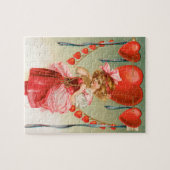 ヴィンテージバレンタインデービクトリアン、ハート付き女の子 ジグソーパズル (横)