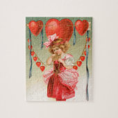 ヴィンテージバレンタインデービクトリアン、ハート付き女の子 ジグソーパズル (縦)