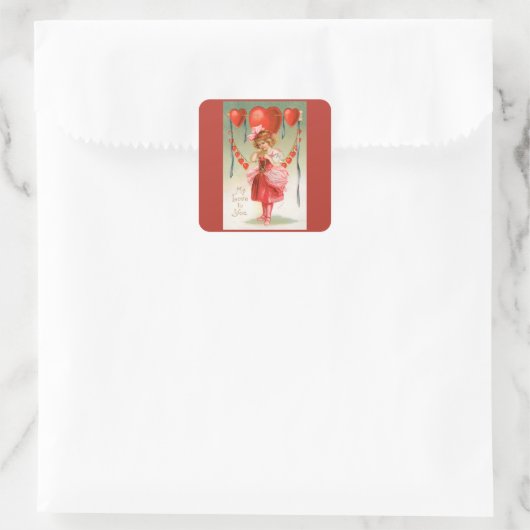 ヴィンテージバレンタインデービクトリアン、ハート付き女の子 スクエアシール (バッグ)