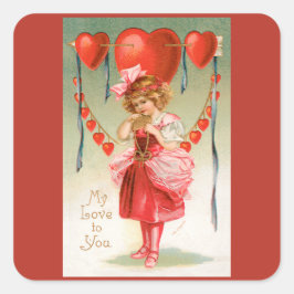 ヴィンテージバレンタインデービクトリアン、ハート付き女の子 スクエアシール