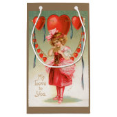 ヴィンテージバレンタインデービクトリアン、ハート付き女の子 スモールペーパーバッグ (裏面)