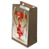 ヴィンテージバレンタインデービクトリアン、ハート付き女の子 スモールペーパーバッグ (裏面アングル)