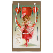 ヴィンテージバレンタインデービクトリアン、ハート付き女の子 スモールペーパーバッグ (正面)