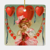 ヴィンテージバレンタインデービクトリアン、ハート付き女の子 セラミックオーナメント (裏面)