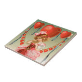 ヴィンテージバレンタインデービクトリアン、ハート付き女の子 タイル (側面)