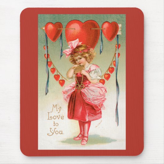 ヴィンテージバレンタインデービクトリアン、ハート付き女の子 マウスパッド (正面)