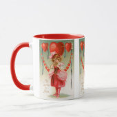 ヴィンテージバレンタインデービクトリアン、ハート付き女の子 マグカップ (左)