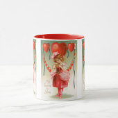 ヴィンテージバレンタインデービクトリアン、ハート付き女の子 マグカップ (中央)