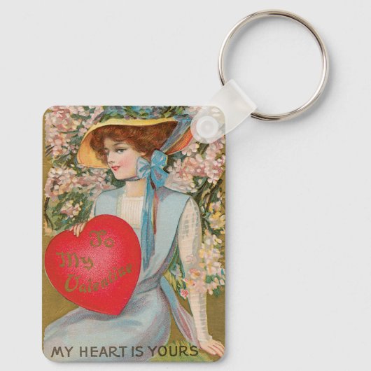 ヴィンテージバレンタインデービクトリアン、ハート付き女性 キーホルダー (裏面)