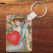 ヴィンテージバレンタインデービクトリアン、ハート付き女性 キーホルダー (裏面)