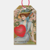 ヴィンテージバレンタインデービクトリアン、ハート付き女性 ギフトタグ (正面)