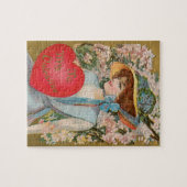 ヴィンテージバレンタインデービクトリアン、ハート付き女性 ジグソーパズル (横)