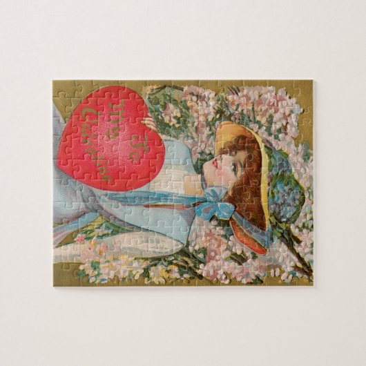 ヴィンテージバレンタインデービクトリアン、ハート付き女性 ジグソーパズル (横)