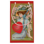 ヴィンテージバレンタインデービクトリアン、ハート付き女性 スモールペーパーバッグ (裏面)