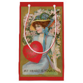 ヴィンテージバレンタインデービクトリアン、ハート付き女性 スモールペーパーバッグ (正面)