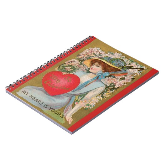 ヴィンテージバレンタインデービクトリアン、ハート付き女性 ノートブック (左側)