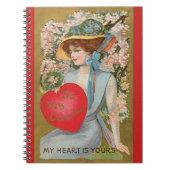 ヴィンテージバレンタインデービクトリアン、ハート付き女性 ノートブック (正面)