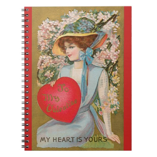 ヴィンテージバレンタインデービクトリアン、ハート付き女性 ノートブック (正面)