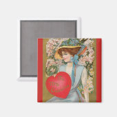 ヴィンテージバレンタインデービクトリアン、ハート付き女性 マグネット (正面/裏面)