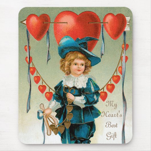 ヴィンテージバレンタインデービクトリアン、ハート付き少年 マウスパッド (正面)