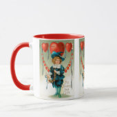 ヴィンテージバレンタインデービクトリアン、ハート付き少年 マグカップ (左)