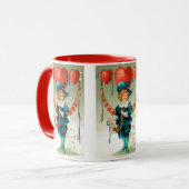 ヴィンテージバレンタインデービクトリアン、ハート付き少年 マグカップ (正面左)