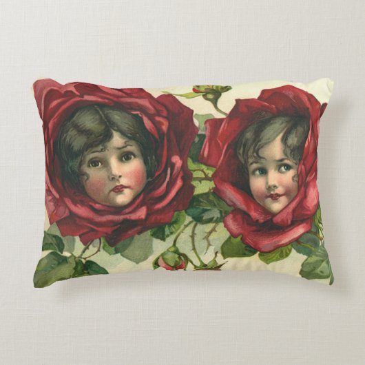 ヴィンテージバレンタインデービクトリアン、顔バラ アクセントクッション (正面)