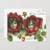 ヴィンテージバレンタインデービクトリアン、顔バラ シーズンポストカード (正面/裏面)