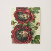 ヴィンテージバレンタインデービクトリアン、顔バラ ジグソーパズル (縦)