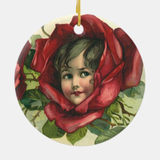 ヴィンテージバレンタインデービクトリアン、顔バラ セラミックオーナメント (裏面)