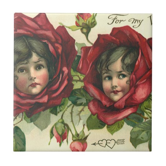 ヴィンテージバレンタインデービクトリアン、顔バラ タイル (正面)