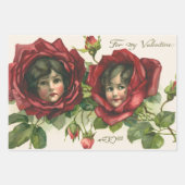 ヴィンテージバレンタインデービクトリアン、顔バラ ラッピングペーパーシート (正面2)