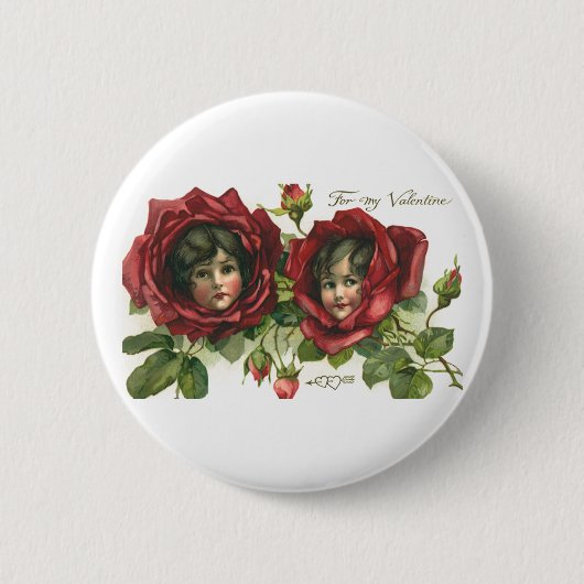 ヴィンテージバレンタインデービクトリアン、顔バラ 缶バッジ (正面)