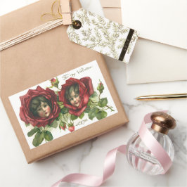 ヴィンテージバレンタインデービクトリアン、顔バラ 長方形シール