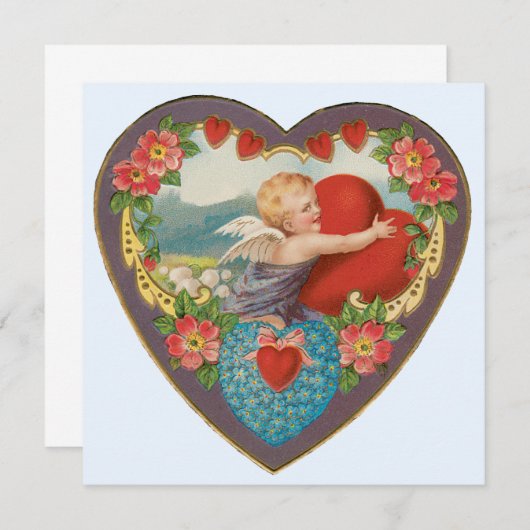 ヴィンテージバレンタインデービクトリアンCherubハート シーズンカード (正面/裏面)