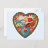 ヴィンテージバレンタインデービクトリアンCherubハート シーズンポストカード (正面/裏面)