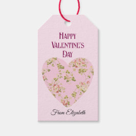 ヴィンテージバレンタインデーピンクの花ハート ギフトタグ