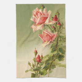 ヴィンテージバレンタインデーピンクガーデンビクトリアンバラ キッチンタオル