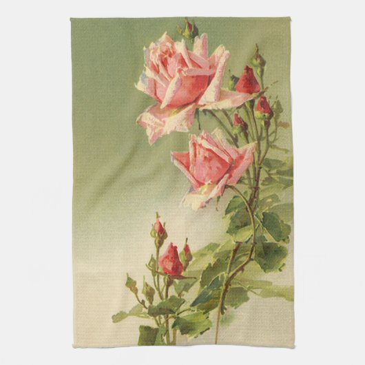 ヴィンテージバレンタインデーピンクガーデンビクトリアンバラ キッチンタオル (縦)