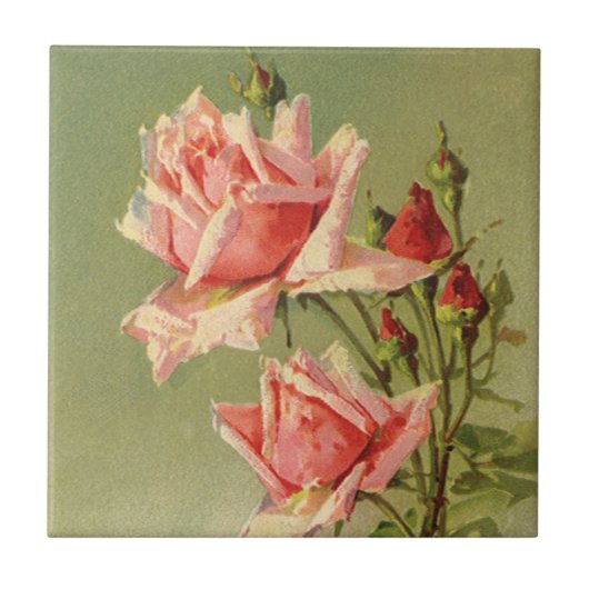 ヴィンテージバレンタインデーピンクガーデンビクトリアンバラ タイル (正面)